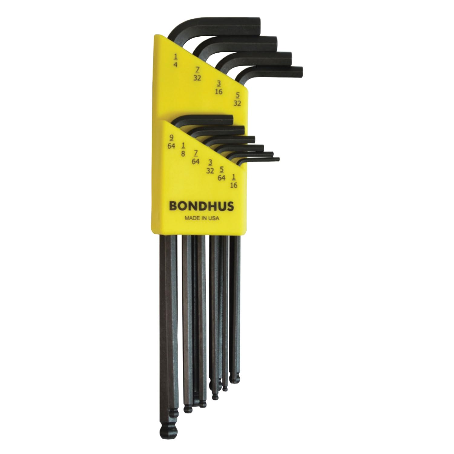 

Made in USA BONDHUS Hex Ball Point Long Black Oxide Set BLX10 10938 L-Wrench Set, Finish, 10-Piece (1/16-inch, 5/64-inch, 3/32-inch, 7/64-inch,