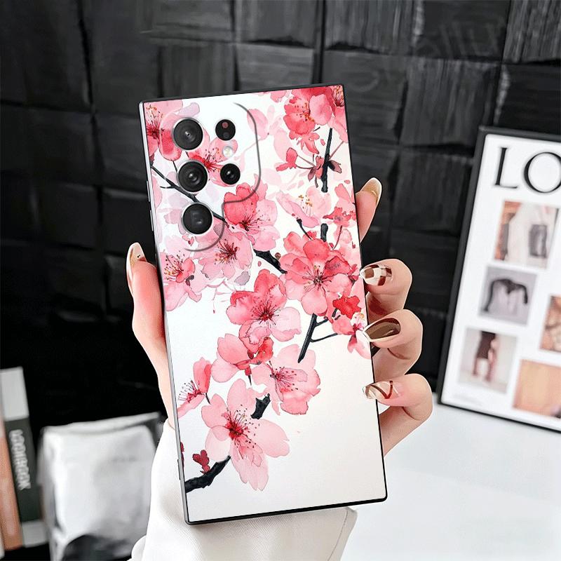 Cherry Blossom Sakura Fashion Soft Phone Case for Samsung Galaxy S26 S25 Edge S24 Ultra S23 Plus S22 S21 FE S20 Black Cover Back