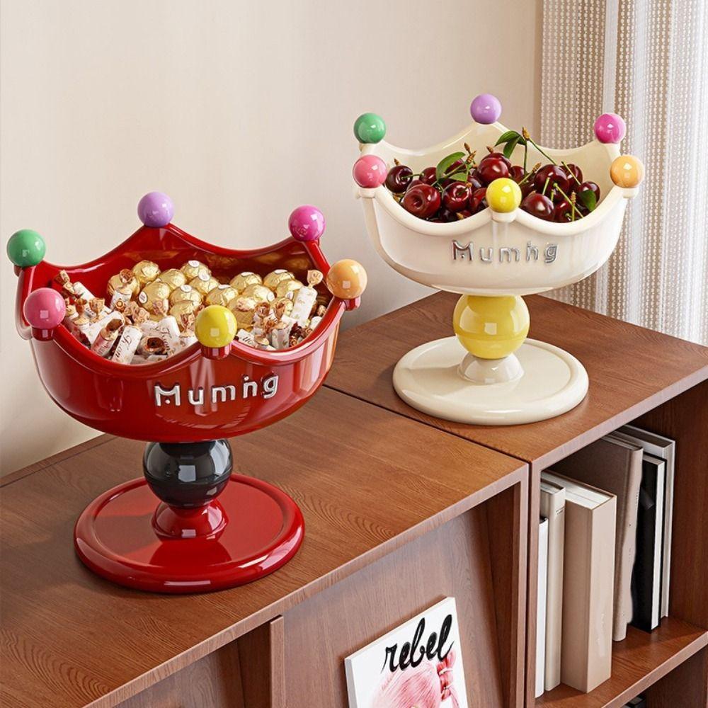 Plastic High-footed Fruit Plate Cream Style Double Layer Fruit Bowl for Living Room