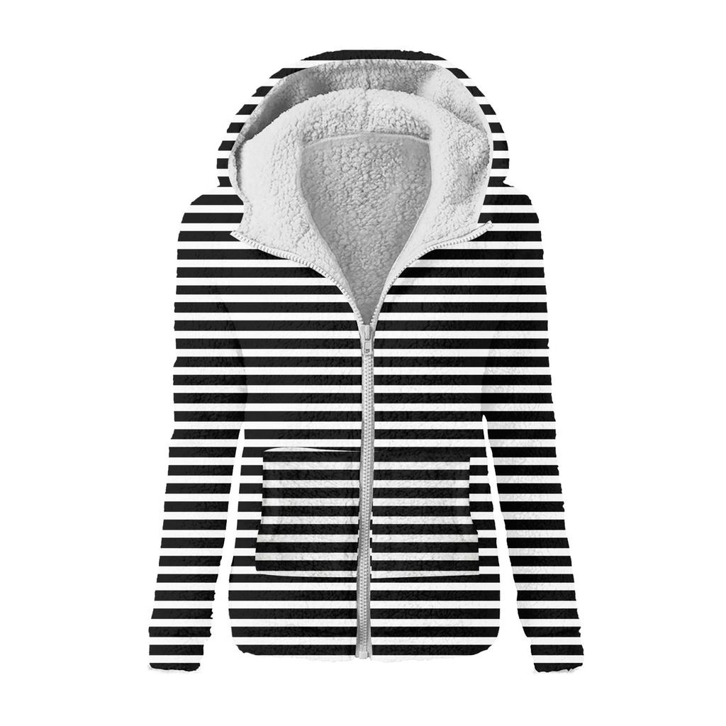 Dámská módní mikina s volným plyšovým zipem s kapucí a potiskem