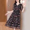 2023 New Women's Clothing Casual Simplicity Printing V-neck Loose Knee Skirts Elegant Fashion Thin Summer Short Sleeve Dresses