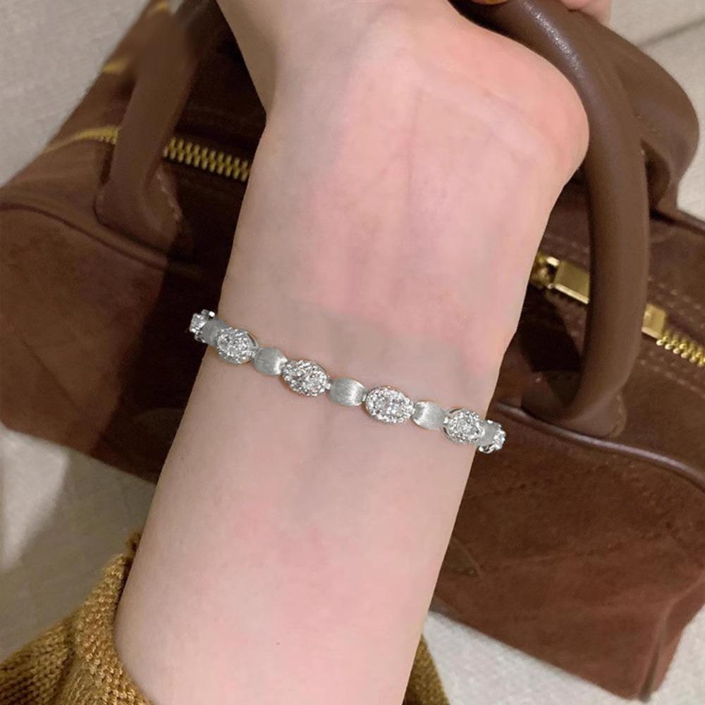 

Vintage French Style Handmade Brushed Bracelet with High Carbon Diamond and Ruby Gemstone for Women