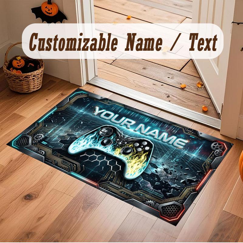 City Cyberpunk Theme Crystal Velvet Floor Rug Personalized Custom Name Text Warm Carpet Home Decoration
