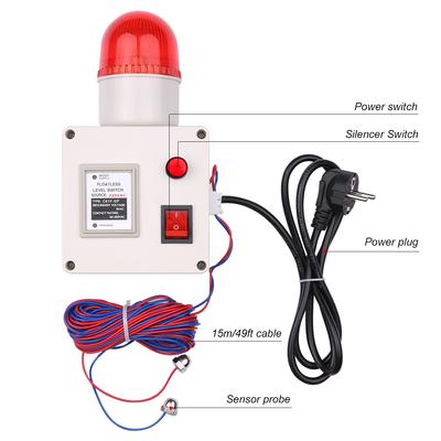 Water Level Indicator Alarm High Water Level Alarm Sensor Waterline Indicating Alarm with Silencer Switch