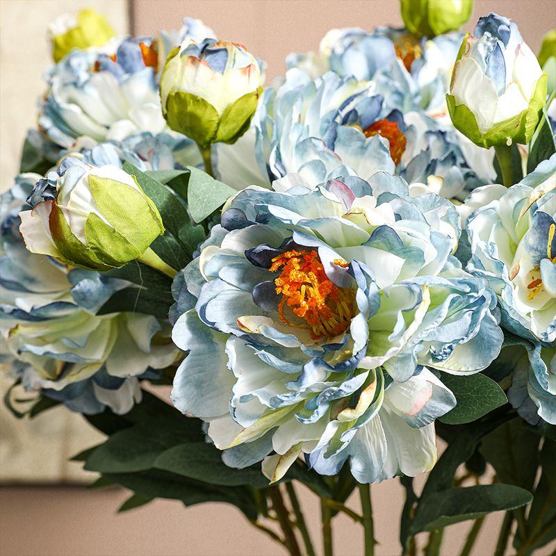 Oil Painting Peony Simulation Flower Light Luxury High-end Fake Bouquet Retro Ornament Living Room Dining Table Home Ornament Photo Fake Flower