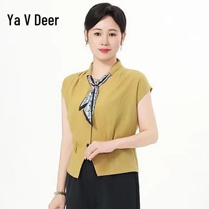Elegant Women s Summer Short-Sleeved Shirt with Silk Scarf 2XL