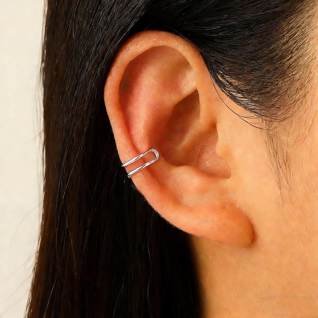 Clip per orecchio retrò francese a doppio strato in lega senza buco: Ear Cuff Semplice da Donna, Stile Freddo, di Nicchia Coreano, Temperamento