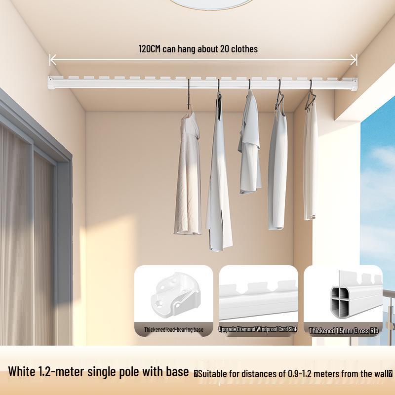 Wall-Mounted Aluminum Clothes Drying Rod with Ceiling Flange Base