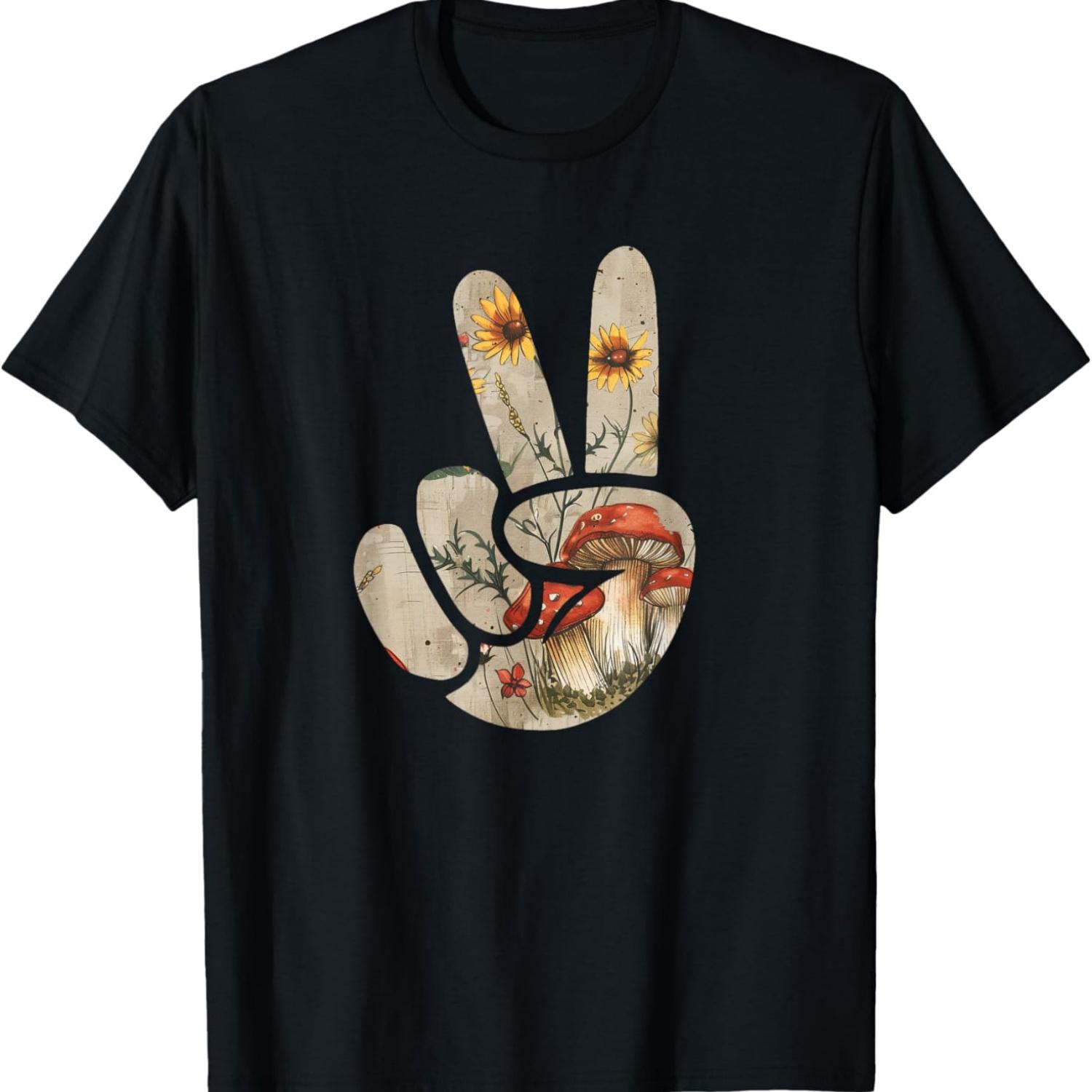 

Natural Silhouette Forest Meadow Cottagecore Peace Sign Hand T-Shirt(38) S чёрный