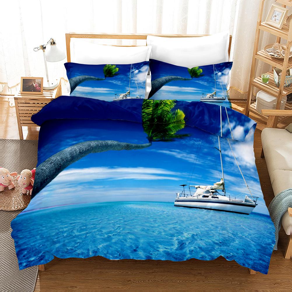 Beach Duvet Cover Set Summer Beach Decor Hawaiian Vacation Style Bedding Set Polyester Palm Tree Tropical Nature Sea Quilt Cover