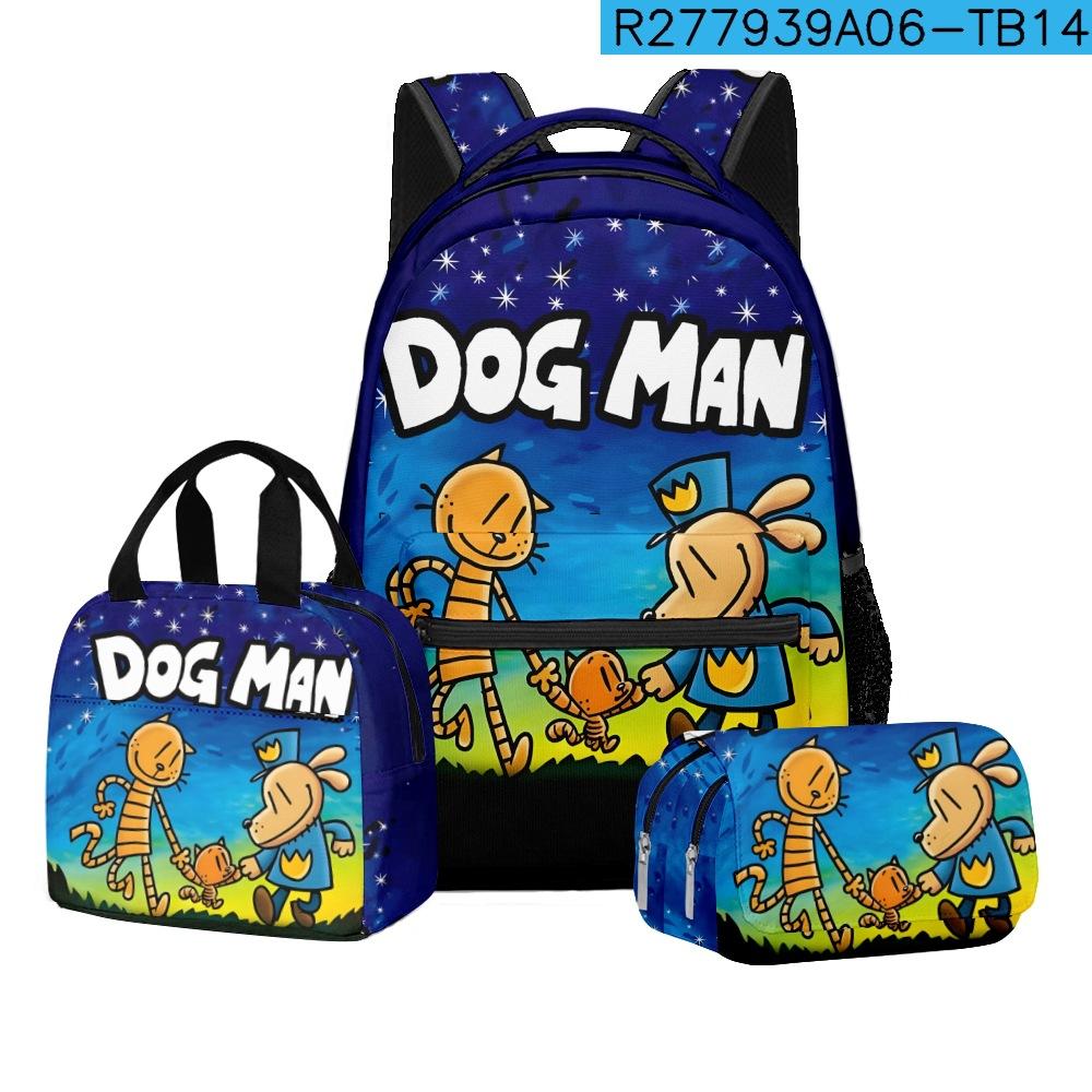 Detective Dog Man Student School Bag Backpack Lunch Bag Pencil Bag Three-Piece Set