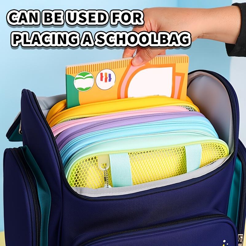 1pc Huajie Dopamine Color Block Tutoring Bag, 3-Layer Large Capacity, Front Pencil Bag, Document Book Storage