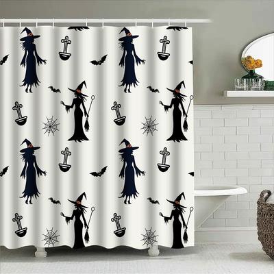 Halloween Shower Curtain Decorations Witch Pattern Waterproof Bathroom Liner For Home Decoration