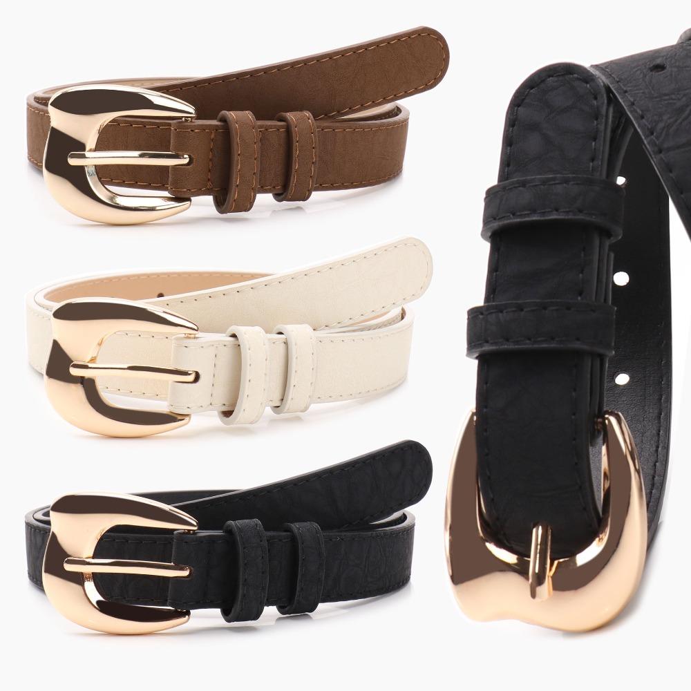 Pin Buckle Closure PU Leather Belt Minimalist Faux Leather Waistband Slim Waist Strap  For Women