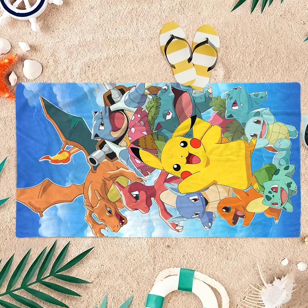 Sky Pokemon Beach Towel, Microfiber Quick Dry Breathable Large Size,Vacation Bathroom,Pikachu & Starters Print Towel for Kids