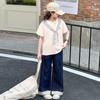 Girls' Casual Summer Two-Piece Set: Korean Style Cotton Top & Denim Pants for Kids (2026).