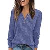 Women's Round Neck Ribbed Patchwork Solid Color Button T-shirt