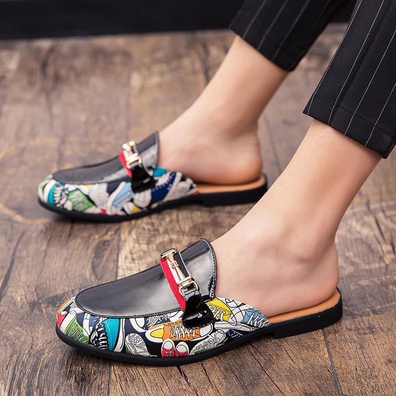 Men s Korean-Style Summer Closed-Toe Leather Slippers 40 чёрный