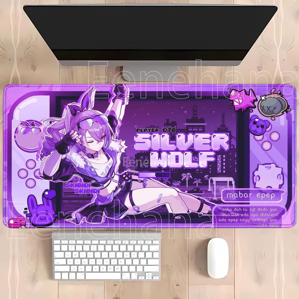 Larger Hsr Silver Wolf Lv999 Mousepad Honkai Star Rail Overlock Gamer Keyboard Anime Girl Kawaii Mouse Pad Hd Printing Desk Mat
