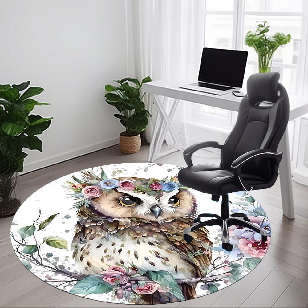 1pc Floral Owl Decor Chair Carpet for Office, Non-slip, Soft and Durable Office Rug for Decoration, Perfect for Office yy251229167