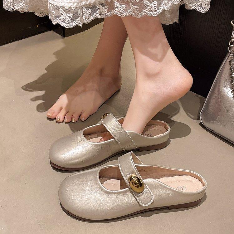 Beautiful flat-bottomed bag head half slippers women's summer outer wear summer new Mary Jane cool slippers
