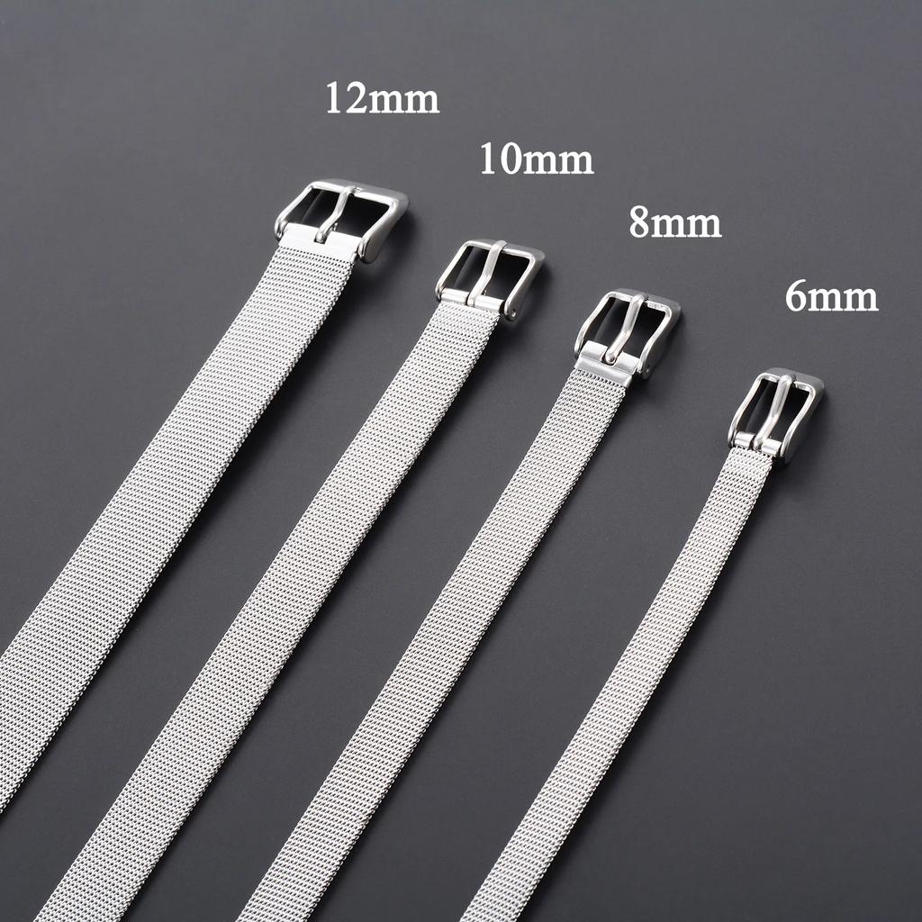 8/10/12/16mm Stainless Steel Mesh Watch Strap Bracelet Buckle Stacking Bangle Belt Unisex Wrist Handmade Jewelry Accessories