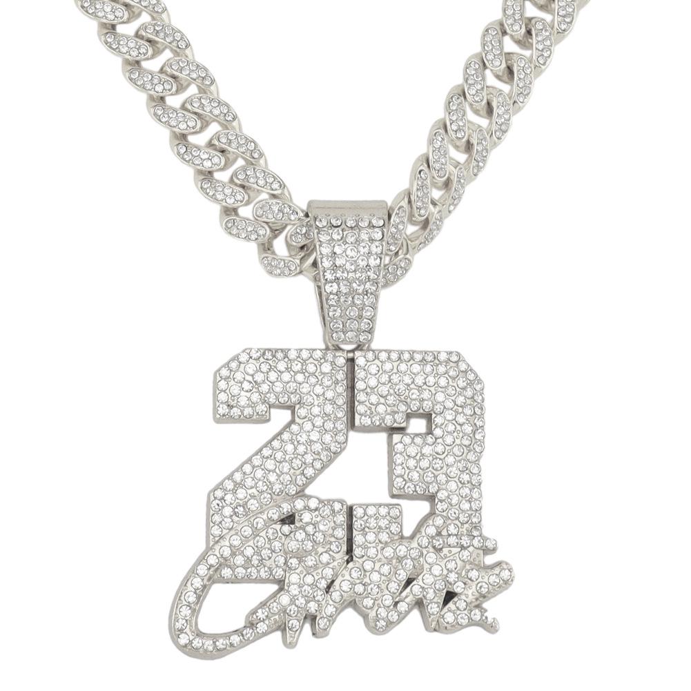Naszyjnik z cyfrową zawieszką Diamond 23: Europejsko-amerykański styl hip-hopowy łańcuch kubański