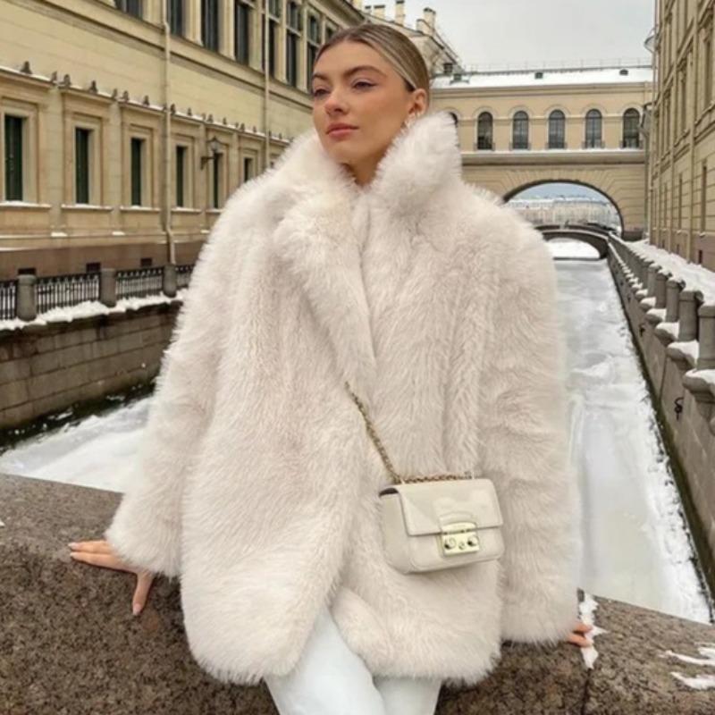 Autumn and winter thickened imitation fur coat women's suit collar medium and long fox fur coat street style fur coat