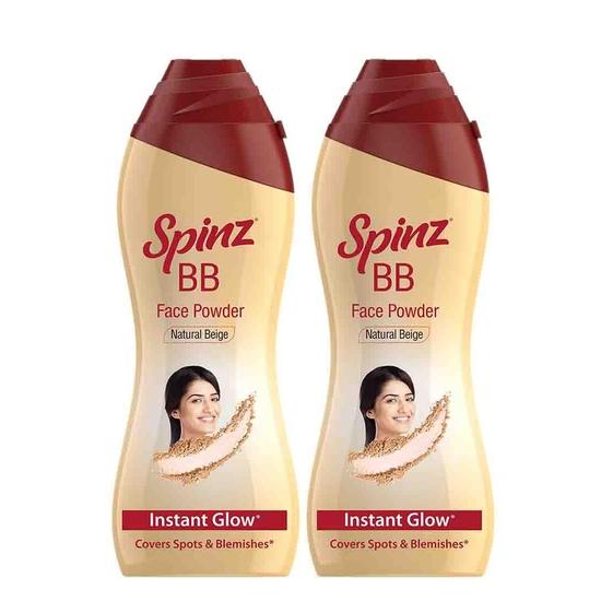 Spinz BB Brightening & Beauty Face powder for Instant Brightness | Covers Dark Spots| Lasts 2X Longer | Natural Beige | 70g Each (Pack of 2)