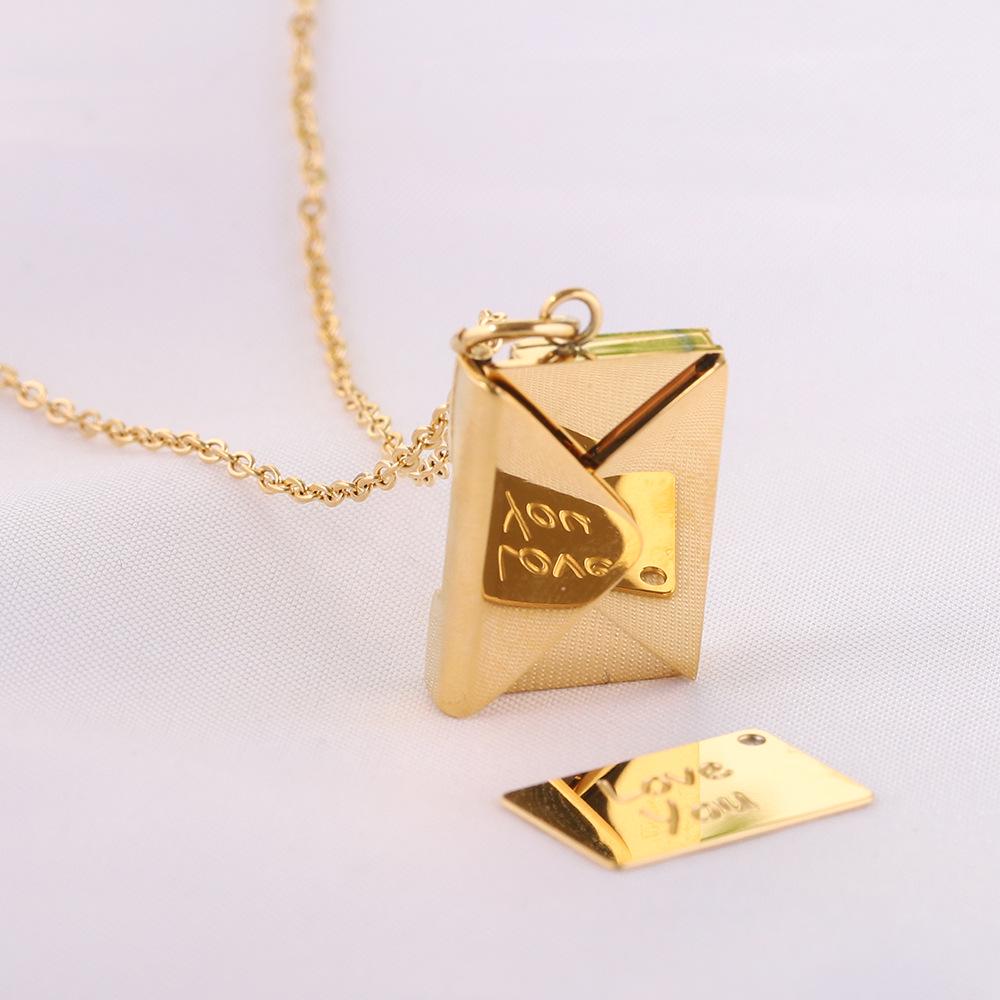 20mm Stainless Steel Engravable Envelope Couple Necklace with Clavicle Chain