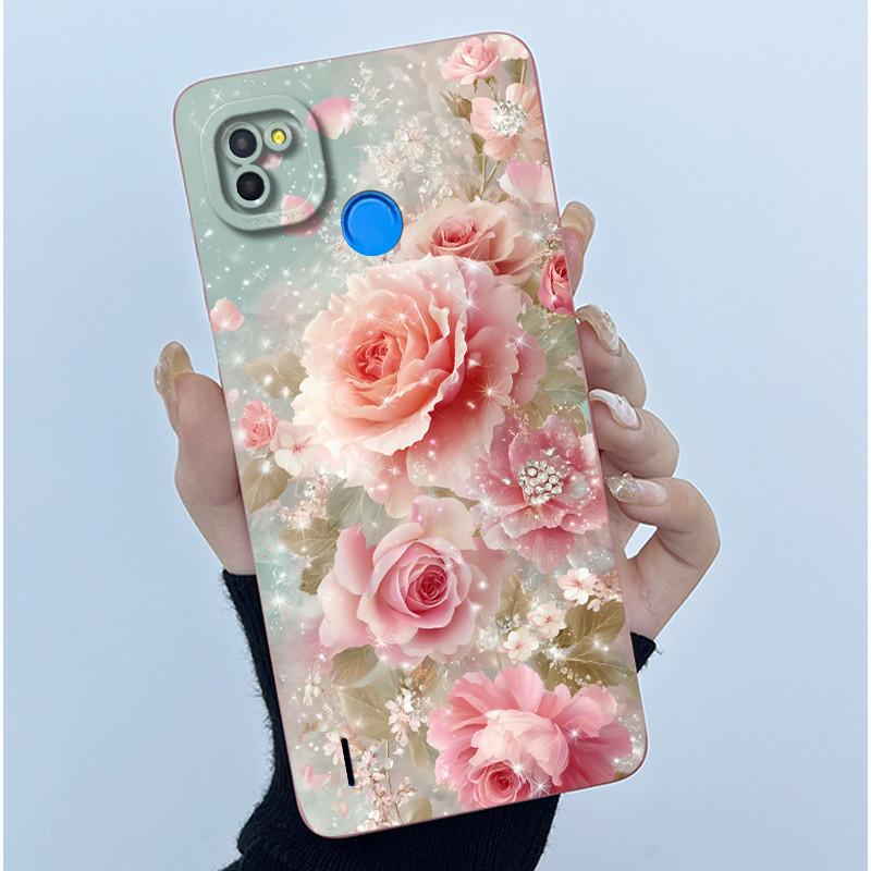 

For Tecno Pop 4 Lte Case Liquid Silicone Fashion Simplicity Oil Painting Floral Back Cover For Techno Pop4 Air Phone Case BC1s Tecno Pop 4 Air