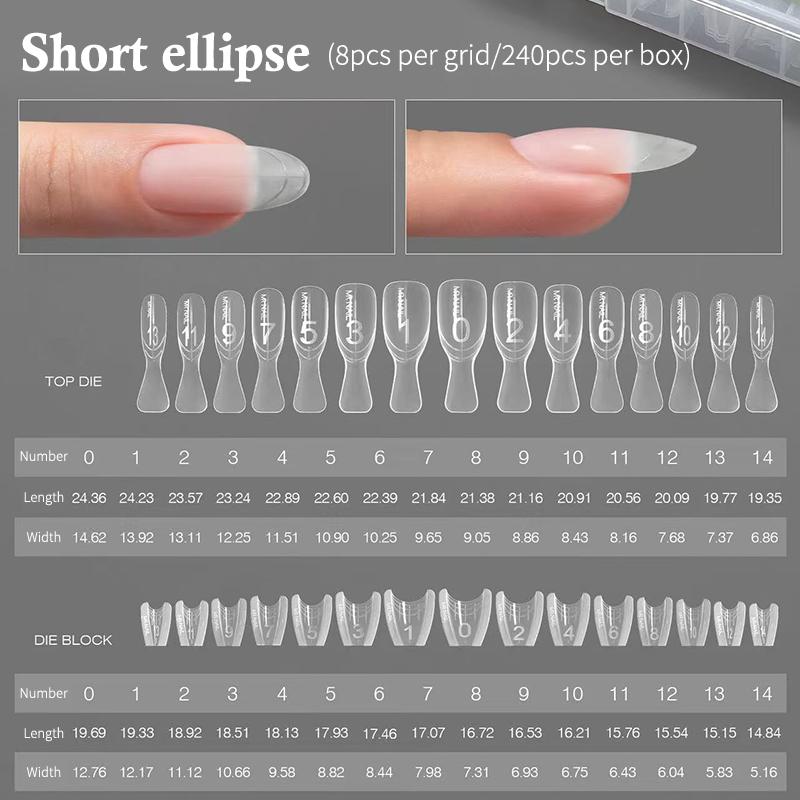 Reusable Coffin Nail Dual Forms 240pcs Acrylic Gel Extension Mold Kit Manicure Tool For Home or Salon Professional Use