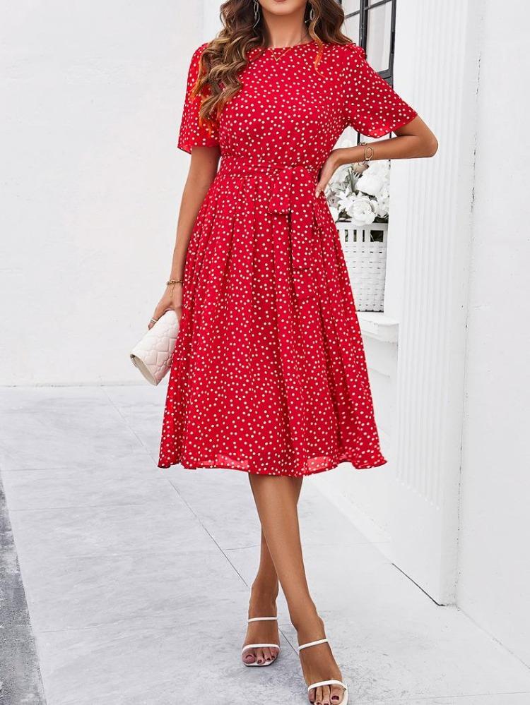 Women European American Polka Dot Lace Up Dress Diyun Spring Summer Collection Fashion Trendy