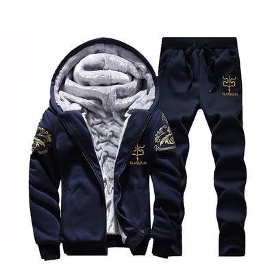 Men Winter Outfits Fleece Coat+Sweatpants Warm Hooded Jacket Fashion Sport Tracksuit