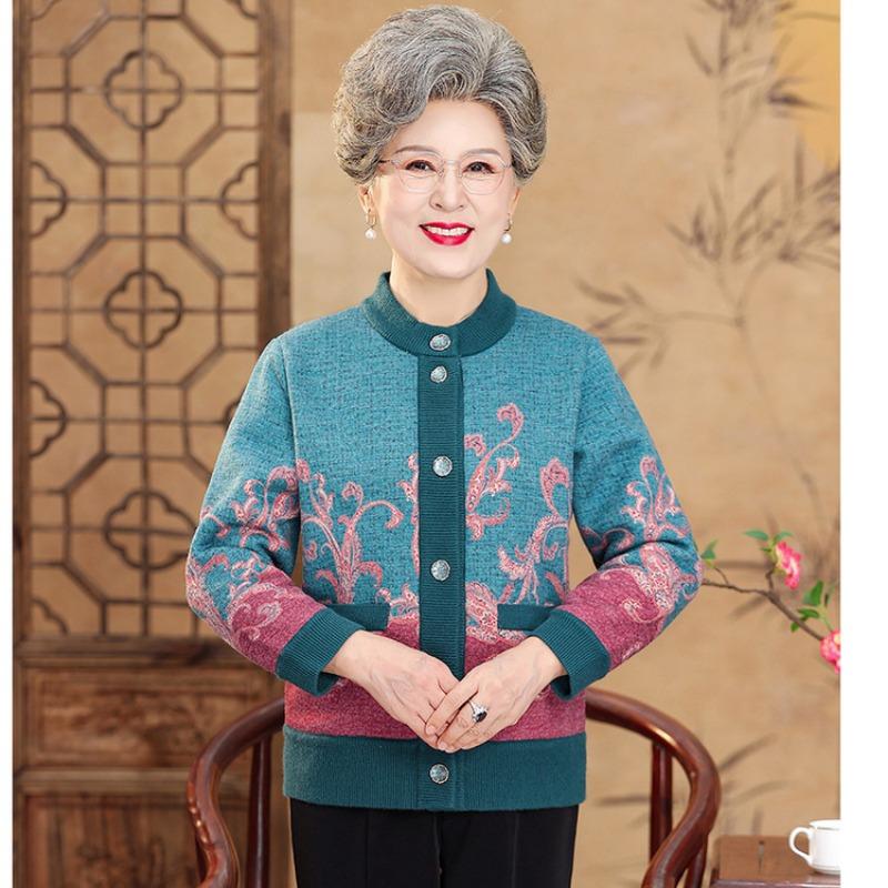 Grandma autumn and winter knitted sweater woman old lady coat old new mother pack fleece thickened cardigan sweater