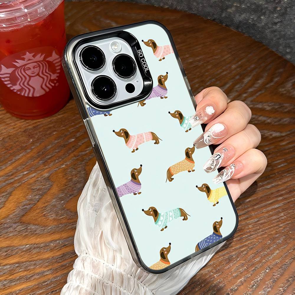 Dackel Hunde Handyhülle Für IPhone 17 16 15 14 13 12 11 XS XR X Pro Max Plus Farbige Silberbeschichtete Hülle
