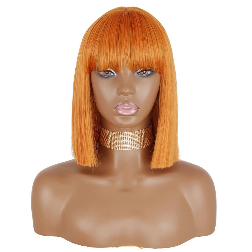 

MISSQUEEN оранжевый короткий боб, прямые парики с челкой, синтетический парик, черный, красный для женщин, повседневное использование, высокотемпературные волокна 12inches