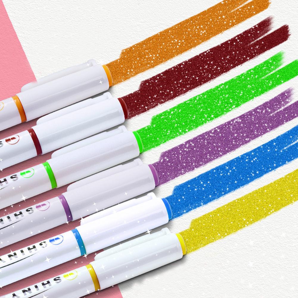 4PCS/12pcs Marcadores de Plástico com Glitter Duráveis Alto Brilho Coloridos Brilhantes Canetas para Desenho e Rabisco Marcador Material Escolar de Escritório