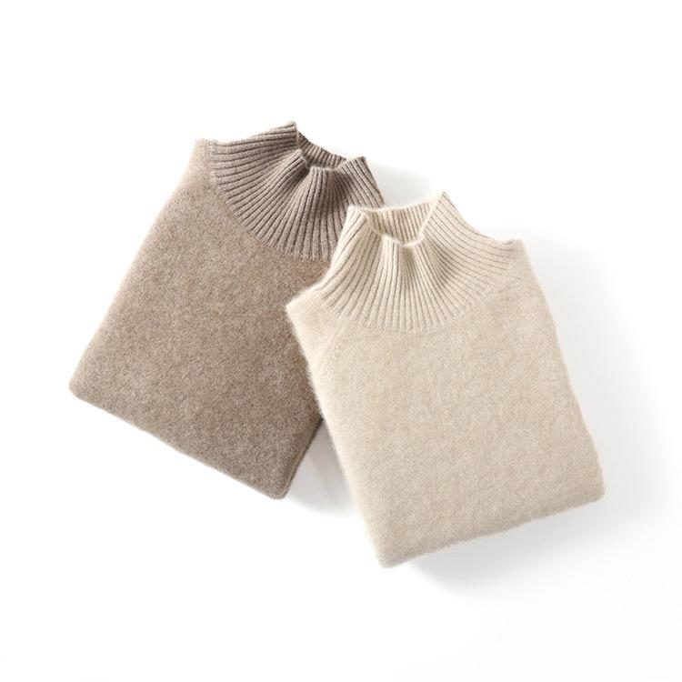 Women's High-Neck Wool Sweater: Solid, Thick, Loose Knit for Autumn/Winter. Versatile Base Layer.