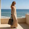 Women's Sleeveless Maxi Dress, Square Neck Spaghetti Strap Casual Long Dress, Summer Slit Beach Vacation Sundress