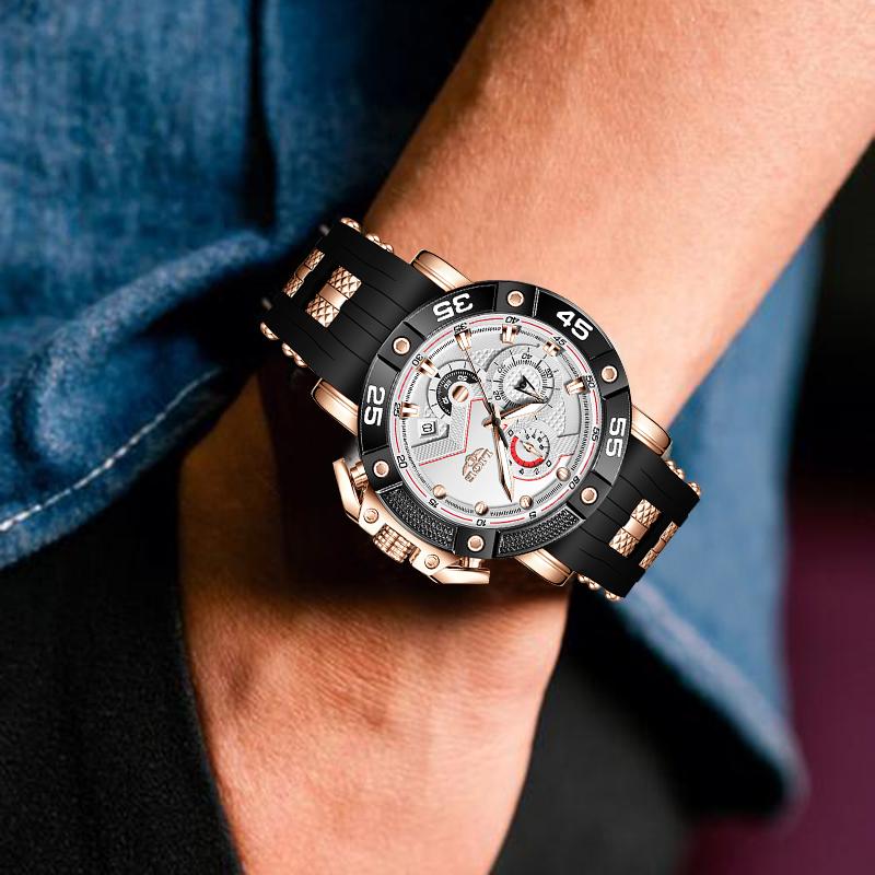 TOP LIGE Luxury Men's Watches Business Silicone Quartz Mens Watch Waterproof Luminous Date Watches Male Relogios Masculino