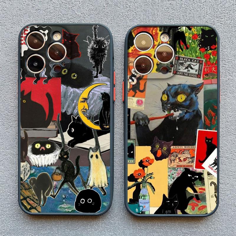 Artistic Image Stitching Black Cat Phone Case For iPhone 14 13 12 Mini 11 Pro Max 16 15 Pro Max Plus XS XR X 7 8 SE2 Back Covers