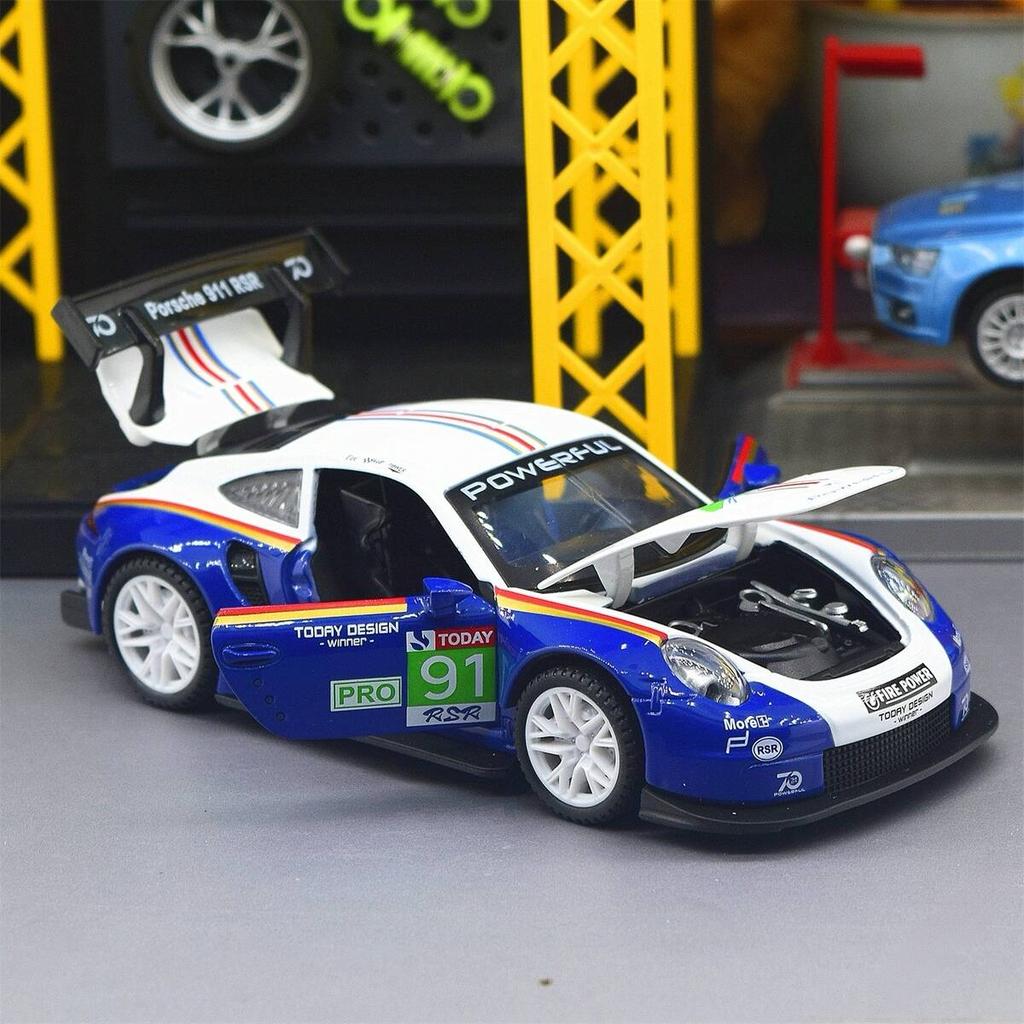 Porsche 911 GT3 RSR Wersja dopasowująca Symulacja Diecast & Toy Pojazdy Dźwięki & Światło Samochód Pull Back 1:Model supersamochodu ze stopu 32