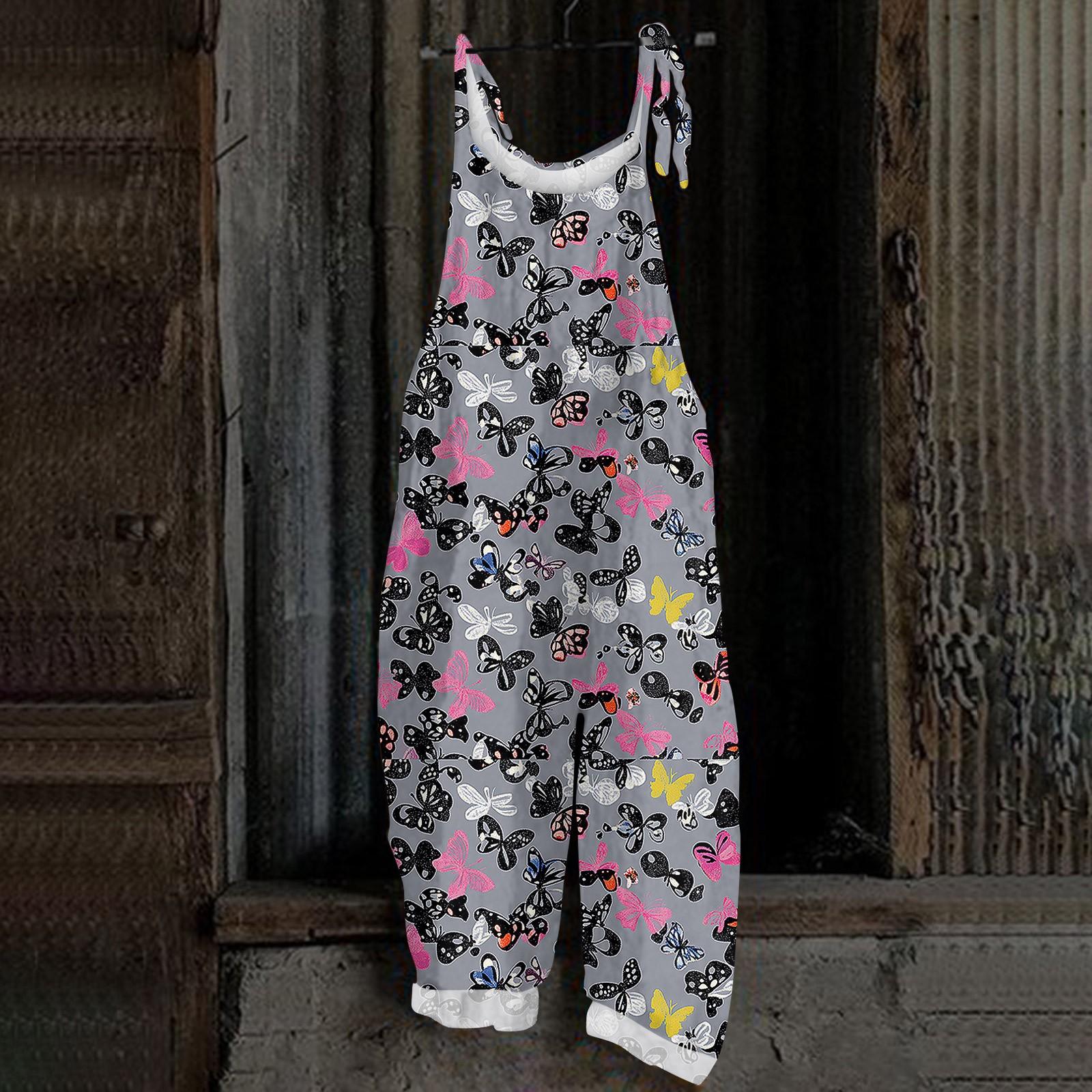 

Женский комбинезон с рождественским принтом, повседневный свободный винтажный комбинезон из хлопка и льна L