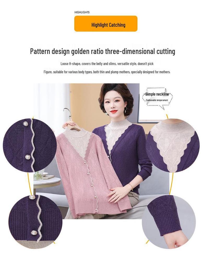 Autumn Fashion: Stylish Knit Two-Piece for Middle-Aged and Elderly Women