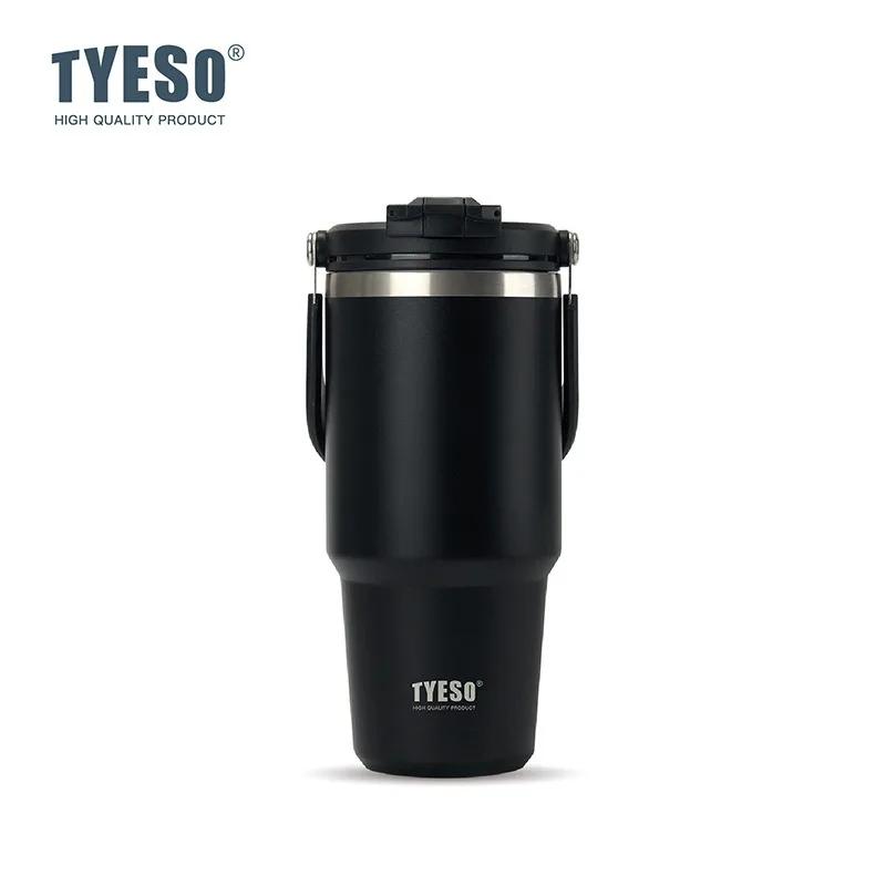 Tyeso Stainless Steel Vacuum Flasks Handle Thermos Cup Dual-Drink Coffee Cup Cold & Hot Insulated Cup Tumbler Ice Cup Car Bottle