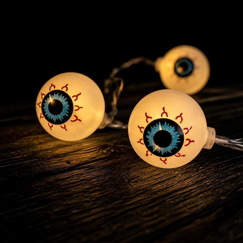 Halloween LED String Lights with Eyeball Design - Battery Operated Decor for Outdoor Yard, Party , 10ft