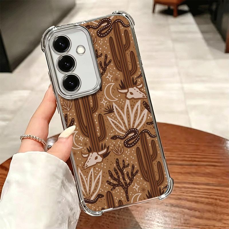 Cactus Pattern Plating Phone Case For Samsung A17 A07 A37 A57 A16 A56 A15 A55 A14 A54 A13 A53 A26 A36 A25 A35 A24 A34 A23 A33