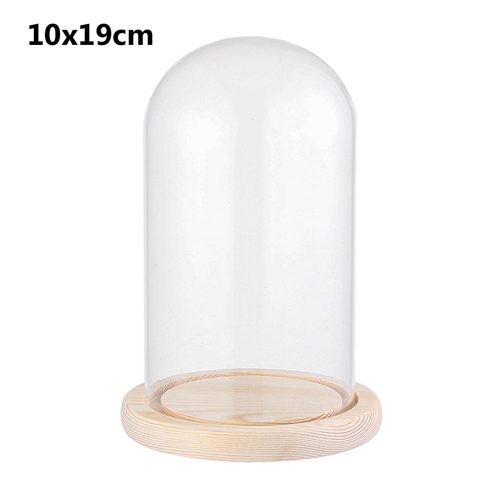 Terrarium Bottle with Wooden Base Dust Cover Glass Cloche Jar Display Stand Cover Display Box Immortal Flower Storage Bottle
