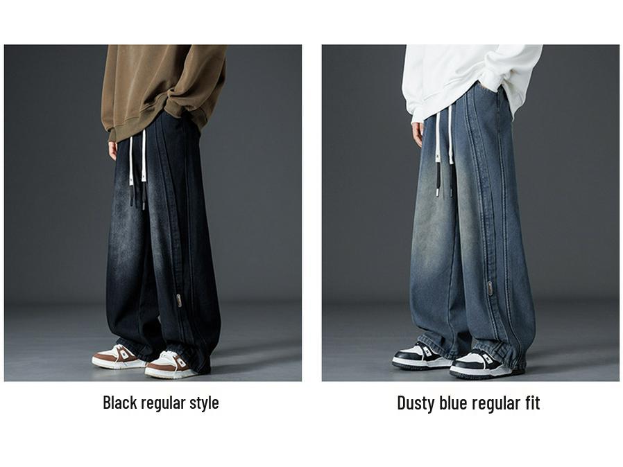 Fleece-Lined Thickened Plus Size Men's Loose Wide-Leg Jeans - Trendy Brand Straight Leg Long Pants for Men and Women